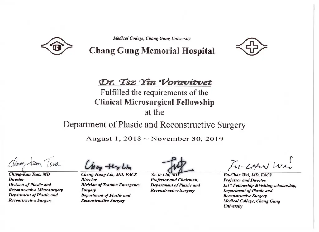 Clinical Microsurgical fellowship at the Department of Plastic and Reconstructive Surgery